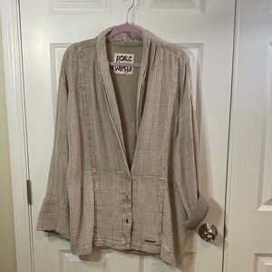 Peace Love World Beige 100% Cotton Gauze Blazer